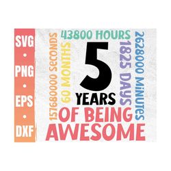5th Birthday Svg | 5 Years Old Birthday Party Cricut File | Happy 5th Bday | Awesome Since 2017 | Commercial Use & Digit
