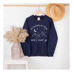 Mountains Are Calling Sweatshirt, Mountains And Moon Sweater, Hiking Shirt, Camp Sweatshirt, Mountains Crewneck