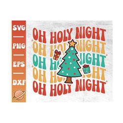 Oh Holy Night Svg | Christian Christmas Png | Happy Holidays | Retro Christmas | Xmas Vibes | Christmas Balls svg | Merr