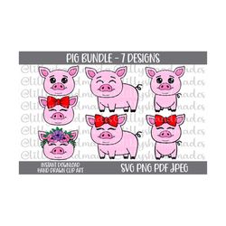 Pig Svg Bundle, Pig Clipart, Pig Png, Pig Vector, Pig Face Svg, Pig Head Svg, Cute Pig Svg Files, Pig with Flowers Svg,