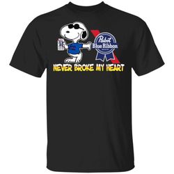 Snoopy Pabst Blue Ribbon Beer Never Broke My Heart T-Shirt
