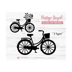 Bicycle Svg,Vintage Bicycle With Flower Basket,Wildflower,Floral,Antique Bicycle,PNG,Bike,Cut File,Cricut,Silhouette,Ins