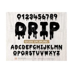 Dripping Alphabet SVG,Numbers,Letters,Drip,Bundle,Birthday,Spooky,PNG,Halloween,Kids,Clipart,Font,Cricut,Silhouette,Inst