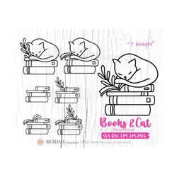 Book lover svg,Book Cat,Sleeping Cat,Books svg,outline,Reading,svg bundle,DXF,Librarian,Cut file,Cricut,Silhouette,Insta