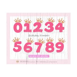 Numbers With Crown SVG,Princess,Birthday,DXF,Year Old,Kids,Girl,Party,Decor,Vinyl,Tshirt,Cut File,Age,PNG,Cricut,Cameo,I