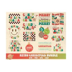 Retro Christmas Bundle Svg | Christmas Vibes Png | Candy Cane Cutie | Cookie Baking Squad | Jolly Mama | Xmas Group Shir