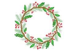 Christmas Wreath machine embroidery design. Winter holly monogram frame embroidery