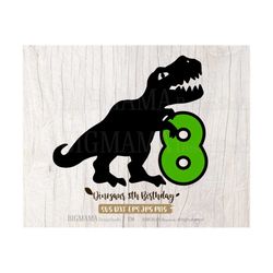 Dinosaur 8th Birthday SVG,Eighth,8 years,T-rex,Eight,Number,Birthday Boy,Tshirt,Dino,Cut File,Cricut,PNG,DXF,Silhouette,