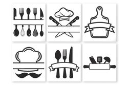 Split Kitchen Tools Embroidery Design. Kitchen Utensils Split Frame Monogram