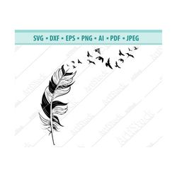 Feather to Birds Cut File - SVG, PNG, DXF - Cricut Sihouette Cameo Vector, sympathy, memorial, death, gift, elegant, dai