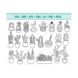 Cactus SVG Bundle, Succulents SVG, Cactus Clipart, Tropic plant Svg, Cactus pots Svg, Houseplants Svg, Silhouettte cameo