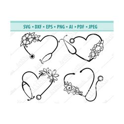 Heart Stethoscope with flowers SVG, Stethoscope Svg, Stethoscope Floral SVG, Doctor svg, Medical Svg, Instant Download,