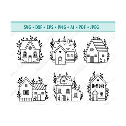 Little House Svg, Scandinavian houses SVG, Nordic Svg, Floral house SVG, Home Svg, Architecture Svg, House clipart, Tiny