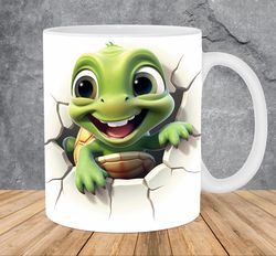 3d baby turtle hole in a wall mug