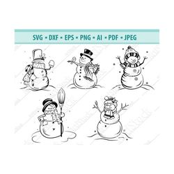 Snowman SVG, Christmas svg, Hand drawn Snowman bundle, Christmas clipart, Cut Files For Cricut, Let it Snow svg, Vector,