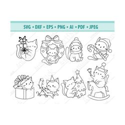 Christmas cats Svg, Funny winter cats Svg, Winter cat wreath svg, Cat Cutting files, Meowy Christmas Svg, Holiday Kitten