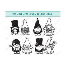 Wedding gnomes Svg, Couple gnome Svg, Love Svg, Bride Gnome Svg, Groom Gnomes Svg, Gnomes Clipart, Cute Gnome Svg, Png,