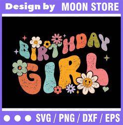 Floral Retro Birthday Girl Svg, Groovy Birthday Princess Svg, Summer Birthday Party Shirt Design Cute Bday Cut File Digi