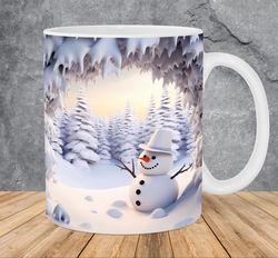 3D Snowman Hole In Snowflakes Wall Mug