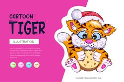 Cartoon Tiger with Cookies. T-shirt, SVG, PNG