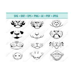 Animal faces Svg, Face mask Svg, Funny pets mouth Svg, Emoji svg, Animal mouth svg, Face clipart, Smiling face Png, Cats