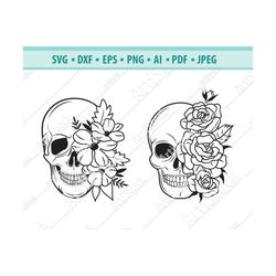 Skull Svg File, Flower Skull svg, Skull cut file, Sugar Skull Svg, Gothic svg, Floral Skull clipart, Skull Head Svg, Vec