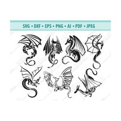 Silhouette Dragon Svg, Flying Dragon Svg, Fantasy Dragon SVG, Dragon Clipart, Files for Cricut, Ancient animals Svg, Dra