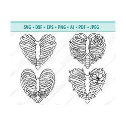 Human ribs SVG File, Skeleton svg, Flower ribs Svg, Floral Skull Svg, Human bones Svg, Heart Rib Cage Svg, Bones cut fil