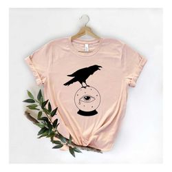 witchy shirt, crystal ball shirt,  crow t-shirt, gift for halloween, witchcraft shirt, mystical eye tee