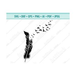 Feather to Birds Cut File - SVG, PNG, DXF - Cricut Sihouette Cameo Vector, sympathy, memorial, death, gift, elegant, dai