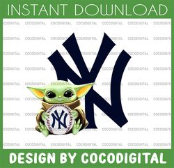 Baby Yoda with New York Yankees Baseball PNG,  Baby Yoda MLB png, MLB png, Digital Download,printing