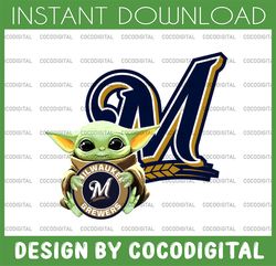 Baby Yoda with Milwaukee Brewers Baseball PNG,  Baby Yoda MLB png, MLB png, Digital Download