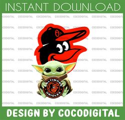 Baby Yoda with Baltimore Orioles Baseball PNG,  Baby Yoda MLB png, MLB png, Digital Download