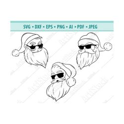 Santa Face Svg, Santa with Sunglasses Svg, Santa Beard Svg, Santa Hat svg, Christmas Svg, Hipster Santa svg, Santa svg,S