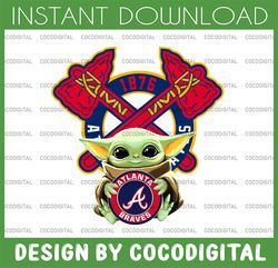 Baby Yoda with Atlanta Braves Baseball PNG,  Baby Yoda MLB png, MLB png, Digital Download