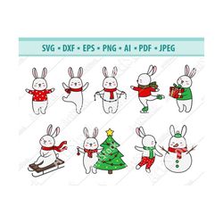 Christmas rabbit Svg, Cute winter rabbit Svg, Winter hare svg, Rabbit Cutting files, Snowman Svg, Holiday rabbit Svg, Fe