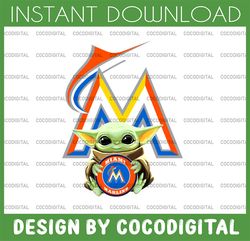 Baby Yoda with Miami Marlins Baseball PNG,  Baby Yoda MLB png, MLB png, Digital Download