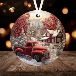 3D Embroidered Truck Christmas Ornament