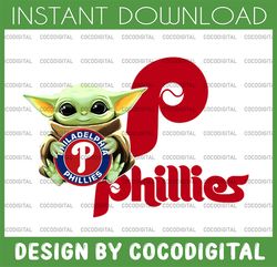 Baby Yoda with Philadelphia Phillies Baseball PNG,  Baby Yoda MLB png, MLB png, Digital Download