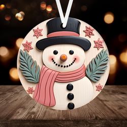 3D Wooden Snowman Ornament