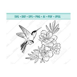 Hummingbird SVG file, Hummingbird Wreath svg, Hummingbird and flowers svg, flowers svg, Bird cut file, Bird clipart, Vec