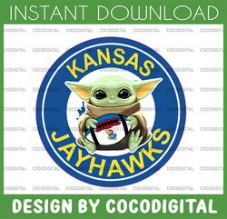 Baby Yoda with Kansas Jayhawks Football PNG,  Baby Yoda png, NCAA png, Digital Download,printing