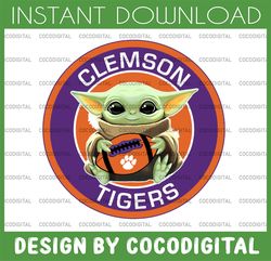 Baby Yoda with Clemson Tigers  Football PNG,  Baby Yoda png, NCAA png, Digital Download,printing