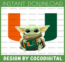 Baby Yoda with Miami Hurricanes Football PNG,  Baby Yoda png, NCAA png, Digital Download