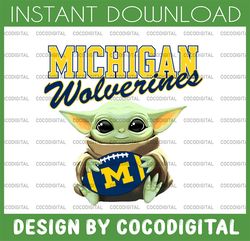 Baby Yoda with Michigan Wolverines Football PNG,  Baby Yoda png, NCAA png, Digital Download