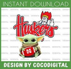 Baby Yoda with Nebraska Huskers Football PNG,  Baby Yoda png, NCAA png, Digital Download,printing DTG printing - Sublima