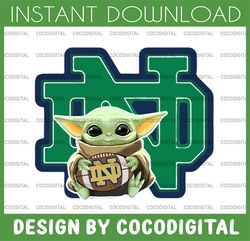 Baby Yoda with Notre Dame Fighting Irish Football PNG,  Baby Yoda png, NCAA png, Digital Download,printing