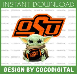 Baby Yoda with Oklahoma State University Football PNG,  Baby Yoda png, NCAA png, Sublimation ready