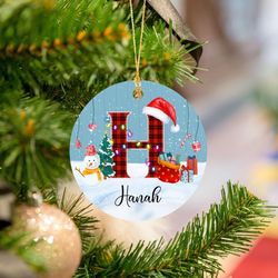 personalized christmas initial with red hat christmas tree ornaments