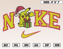 Nike Pikachu Santa Christmas Embroidery Designs, Christmas Embroidery Design File Instant Download